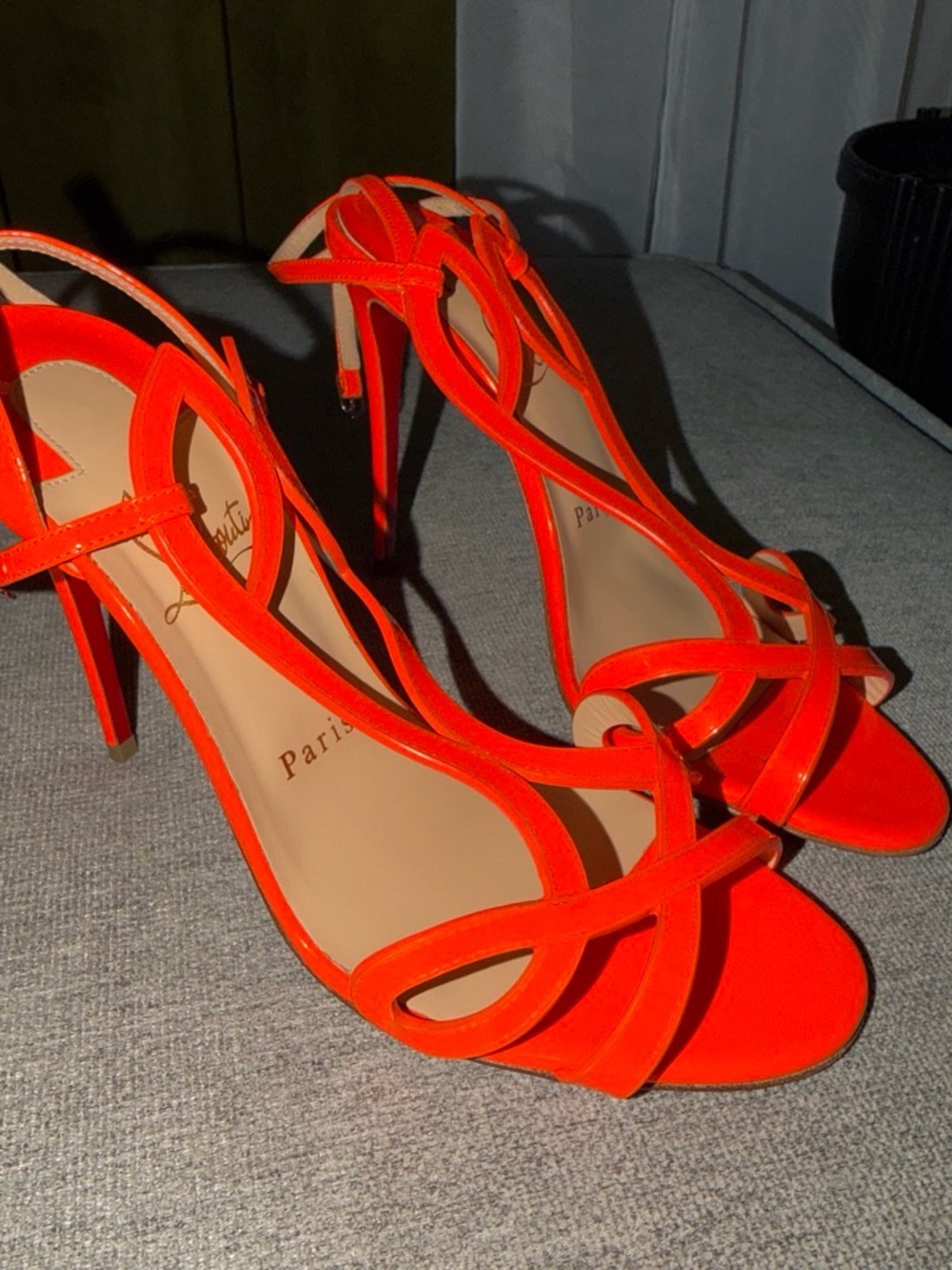 Christian Louboutin Neon Orange Strappy Stiletto Sandals